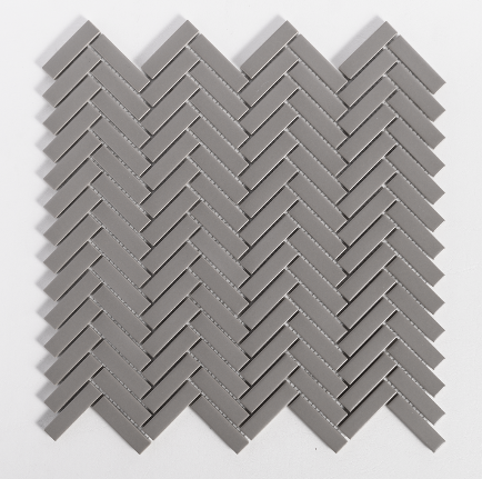 Glazed Herringbone Light Grey Matte Mosaic